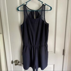 Blue Lace Open Back Romper, M